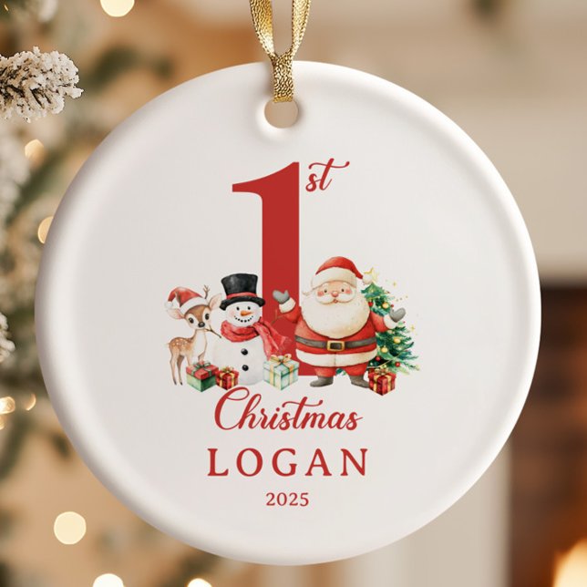 Ornamento De Cerâmica Papai noel Menino Primeiro Natal (Criador carregado)