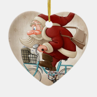 Ornamento De Cerâmica Papai Noel monta a bicicleta