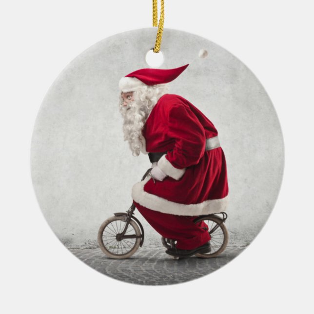 Ornamento De Cerâmica Papai Noel monta uma bicicleta (Frente)