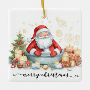 Ornamento De Cerâmica Papai Noel na Banheira Spa tema Natalino