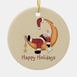 Ornamento De Cerâmica Papai noel na lua