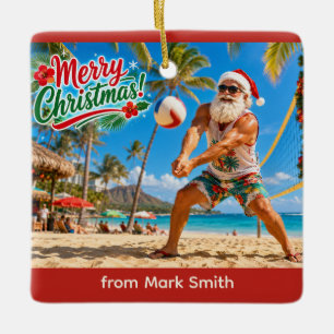 Ornamento De Cerâmica Papai Noel Natal Vôlei de Praia