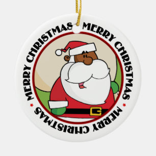 Ornamento De Cerâmica Papai Noel Negro com Saco de Brinquedos