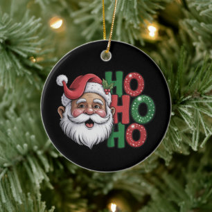 Ornamento De Cerâmica Papai Noel Negro Ho Ho Ho Glitter Retrô Divertido