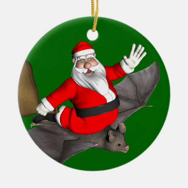 Ornamento De Cerâmica Papai Noel No Bat Voador (Frente)