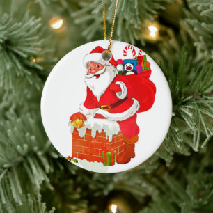 Ornamento De Cerâmica Papai Noel no desenho do telhado