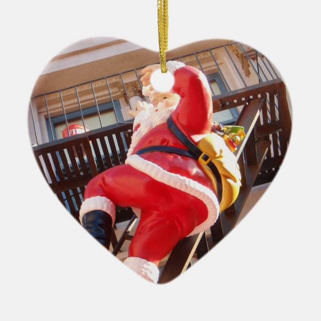 Ornamento De Cerâmica Papai Noel no escape de fogo (Frente)