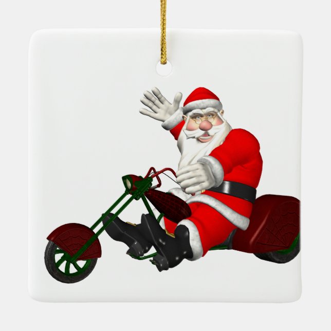 Ornamento De Cerâmica Papai Noel No Motor Trike (Verso)