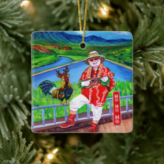 Ornamento De Cerâmica Papai Noel no Paraíso Mele Kalikimaka Galo Kauai