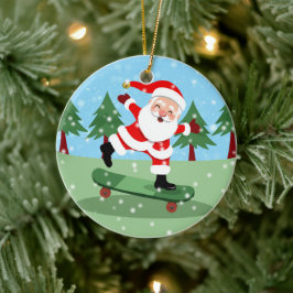 Ornamento De Cerâmica Papai Noel no skate