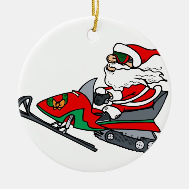 Ornamento De Cerâmica papai noel no snowmobile (Frente)
