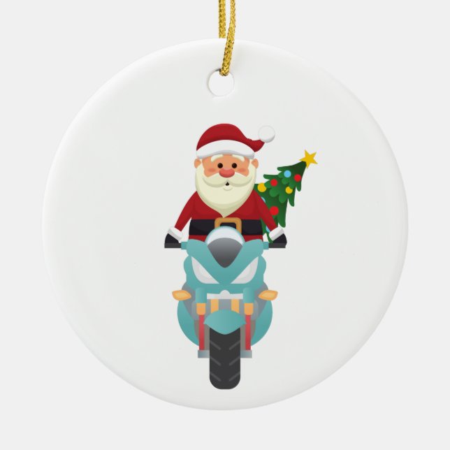 Ornamento De Cerâmica Papai Noel numa moto (Frente)