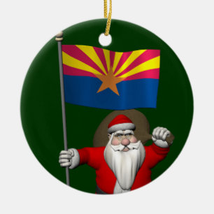 Ornamento De Cerâmica Papai Noel Patriótico Com Bandeira De Arizona