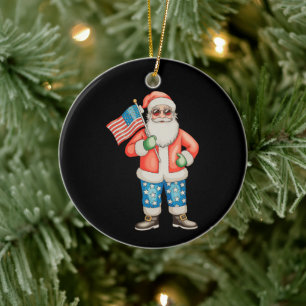 Ornamento De Cerâmica Papai Noel Patriótico Natal Americano 4 De Julho