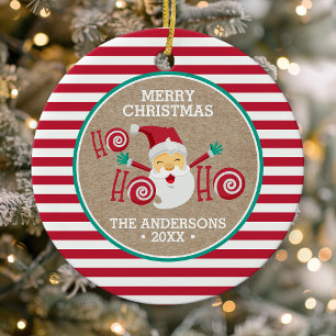 Ornamento De Cerâmica Papai Noel Peppermint Natal Personalizado