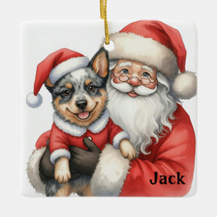 Ornamento De Cerâmica Papai Noel personalizado com Australian Cattle Dog