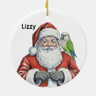 Ornamento De Cerâmica Papai Noel personalizado com papagaio Quaker
