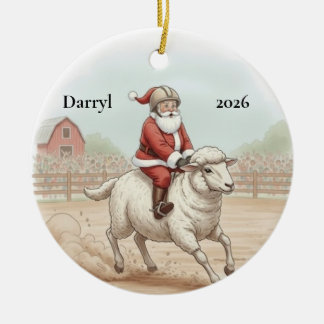 Ornamento De Cerâmica Papai Noel Personalizado Fazendo Mutton Busting