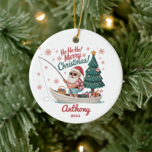 Ornamento De Cerâmica Papai Noel Pescador Natal