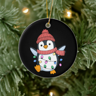 Ornamento De Cerâmica Papai Noel Pinguim Luzes Natal Pinguins Xmas