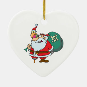 Ornamento De Cerâmica Papai Noel pirata engraçado e desenho animado de p