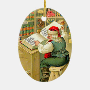 Ornamento De Cerâmica Papai noel que verifica sua lista