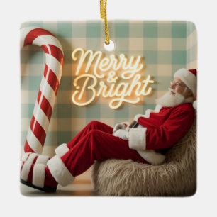Ornamento De Cerâmica Papai Noel retrô relaxando em uma poltrona fofa