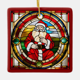 Ornamento De Cerâmica Papai Noel Sentado em Falso Vidro Pintado