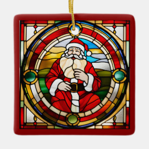 Ornamento De Cerâmica Papai Noel Sentado em Falso Vidro Pintado