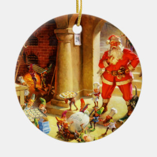 Ornamento De Cerâmica Papai Noel supervisiona seus duendes cozer