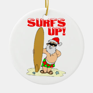 Ornamento De Cerâmica Papai noel surfando