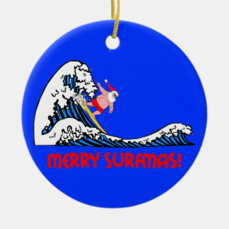Ornamento De Cerâmica Papai noel surfando