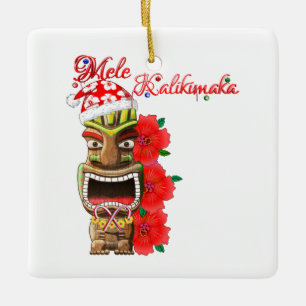 Ornamento De Cerâmica Papai noel Tiki de Mele Kalikimaka