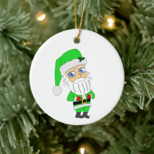 Ornamento De Cerâmica Papai Noel traje verde chibi