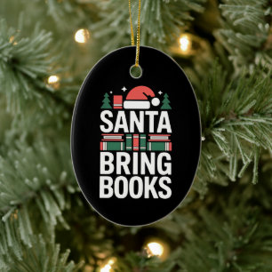 Ornamento De Cerâmica Papai Noel Traz Livros Amante de Livros Árvore de
