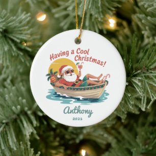 Ornamento De Cerâmica Papai Noel Tropical Personalizado Natal