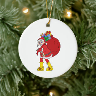 Ornamento De Cerâmica Papai Noel Vestindo Botas Amarelas Grandes
