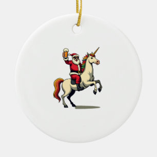 Ornamento De Cerâmica Papai Noel Vintage Montado em um Unicórnio Cerveja
