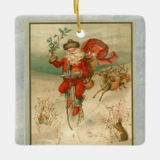 Ornamento De Cerâmica Papai Noel vitoriano de bicicleta alta roda