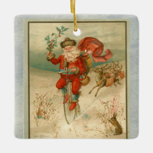 Ornamento De Cerâmica Papai Noel Vitoriano de bicicleta de roda alta