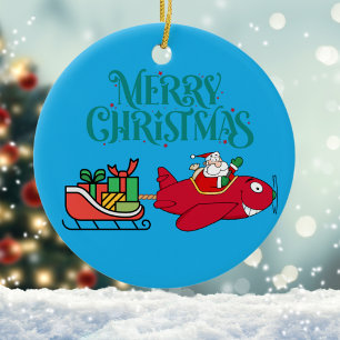 Ornamento De Cerâmica Papai Noel Voando Avião,Trenó,Coração Foto,Natal