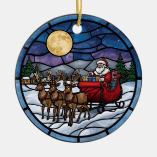 Ornamento De Cerâmica Papai Noel Voando Sobre a Aldeia Nevada