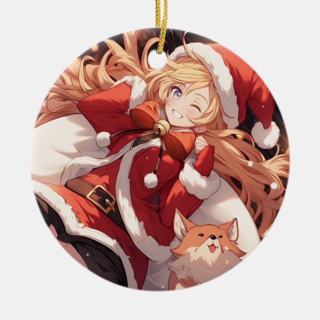 Ornamento De Cerâmica Papais noeis Adoráveis Menina de Animação Saco de  (Frente)