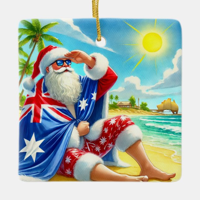 Ornamento De Cerâmica Papais noeis australianos personalizados no Natal  (Frente)