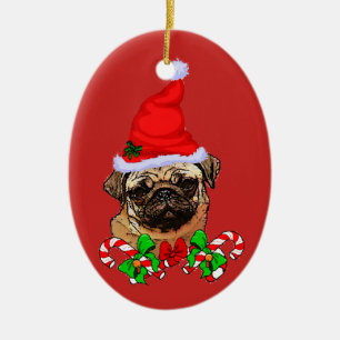 Ornamento De Cerâmica Papais noeis bonitos Pug Amam o Natal