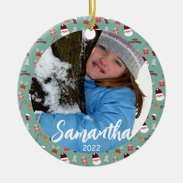 Ornamento De Cerâmica Papais noeis Bonitos Reindeer Candy Cane Gingerpão (Frente)