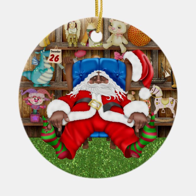 Ornamento De Cerâmica Papais noeis Cansados da Tracy (Frente)