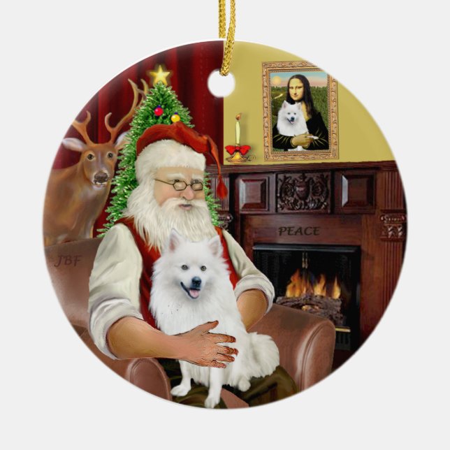 Ornamento De Cerâmica Papais noeis - Cão esquimó americano (Frente)