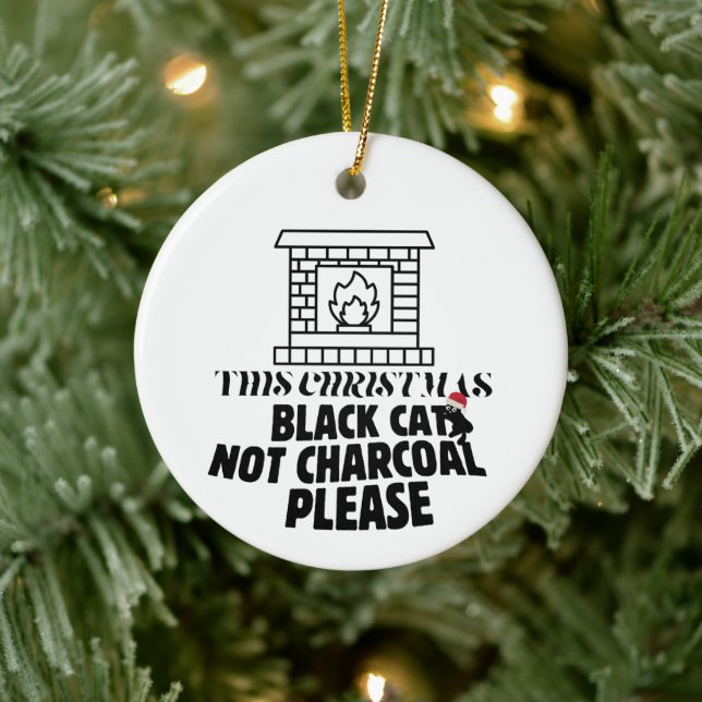 Ornamento De Cerâmica Papais noeis carvões engraçados do X'mas blackcat (Árvore)