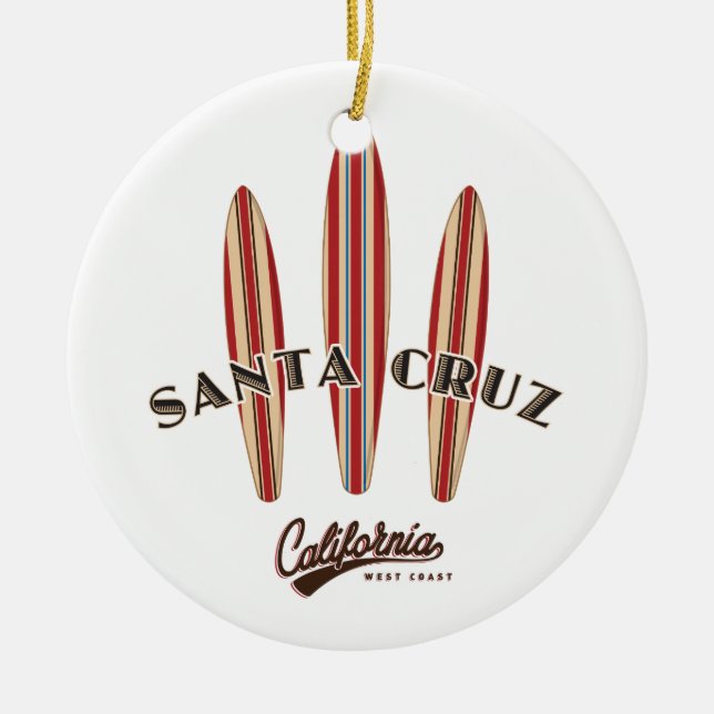 Ornamento De Cerâmica Papais noeis Cruz California Três Surfboards (Frente)